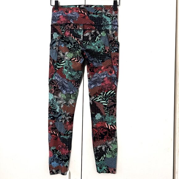 Lululemon Fast and Free Leggings Womens 6 Cropped 7/8 Side Pockets‎ Floral - Picture 2 of 6